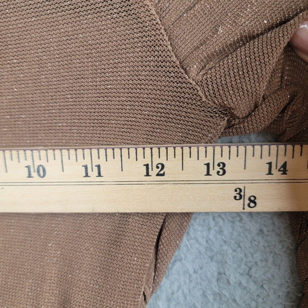 Cropped Mesh Top Long Ruched Bell Sleeves Brown Metallic Shimmer Korean Small - Picture 5 of 12